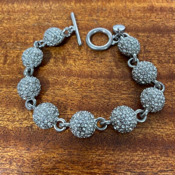 Ann Taylor Loft Rhinestone Silver-tone Toggle Clasp Statement Bracelet - Picture 8 of 8